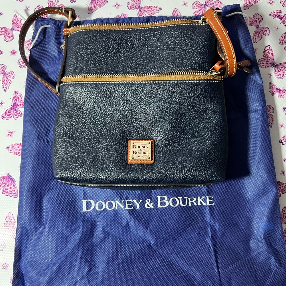 Dooney & Bourke Midnight Blue Letter Carrier Leather Crossbody Bag with Dust Bag